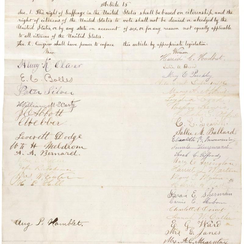 Suffrage petition with signatures.