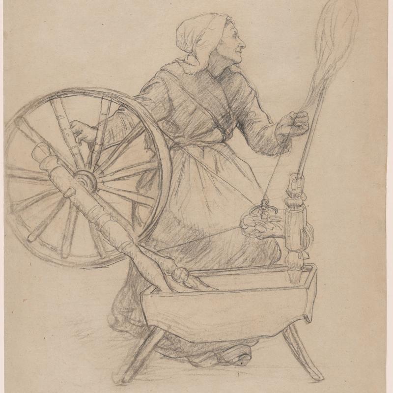 Woman at spinning wheel