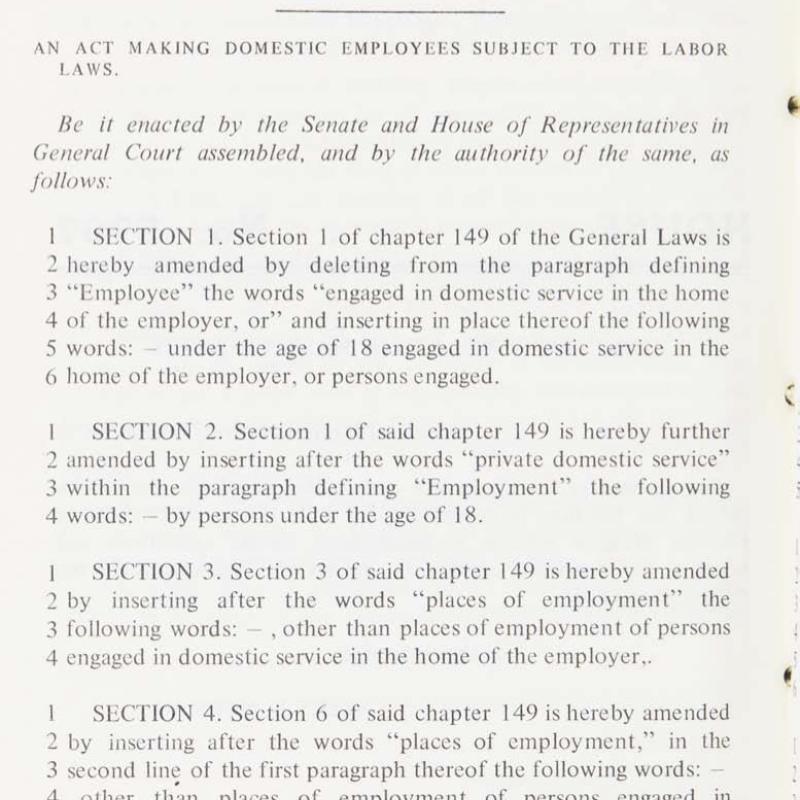 Massachusetts bill on domestic employees dated 1970.