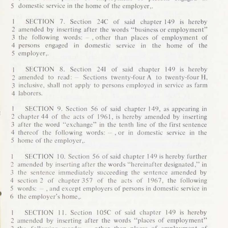 Massachusetts bill on domestic employees dated 1970.