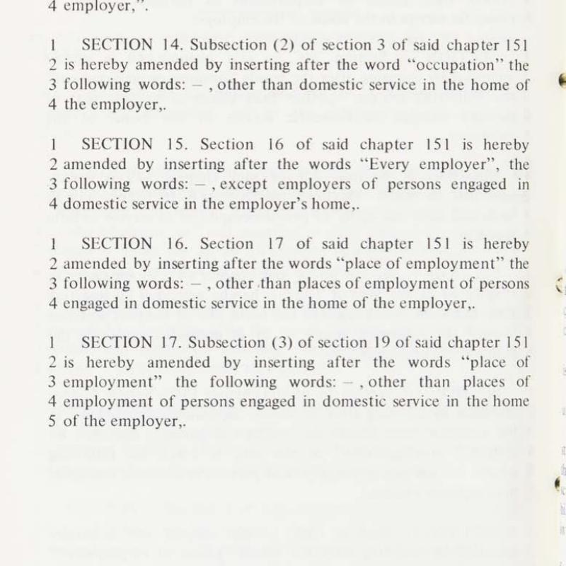 Massachusetts bill on domestic employees dated 1970.