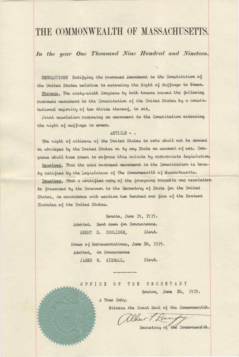 Massachusetts Women's Suffrage Ratification on June 25, 1919.
