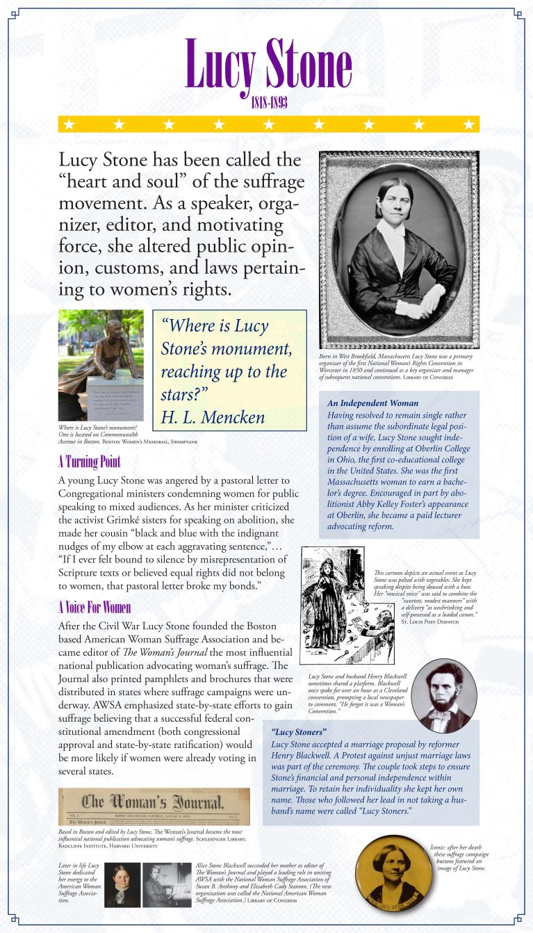 Suffrage display panel featuring Lucy Stone
