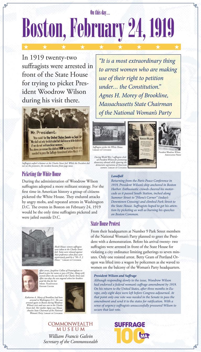 Suffrage display panel featuring the suffrage protest in Boston on February 24, 1919