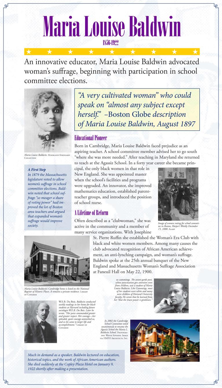 Suffrage display panel featuring Maria Louise Baldwin