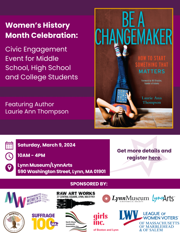 Event flyer for Women's History Month Lynn event.