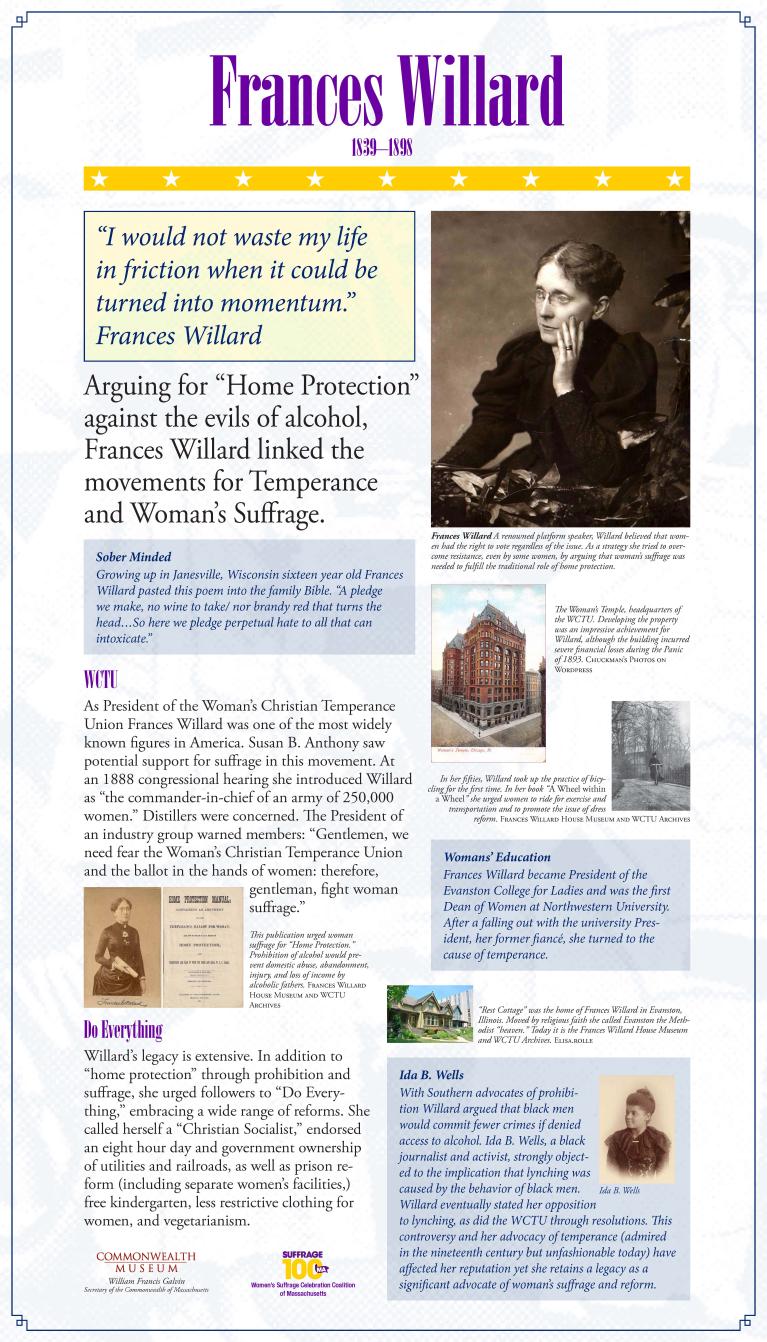 Suffrage display panel featuring Frances Willard