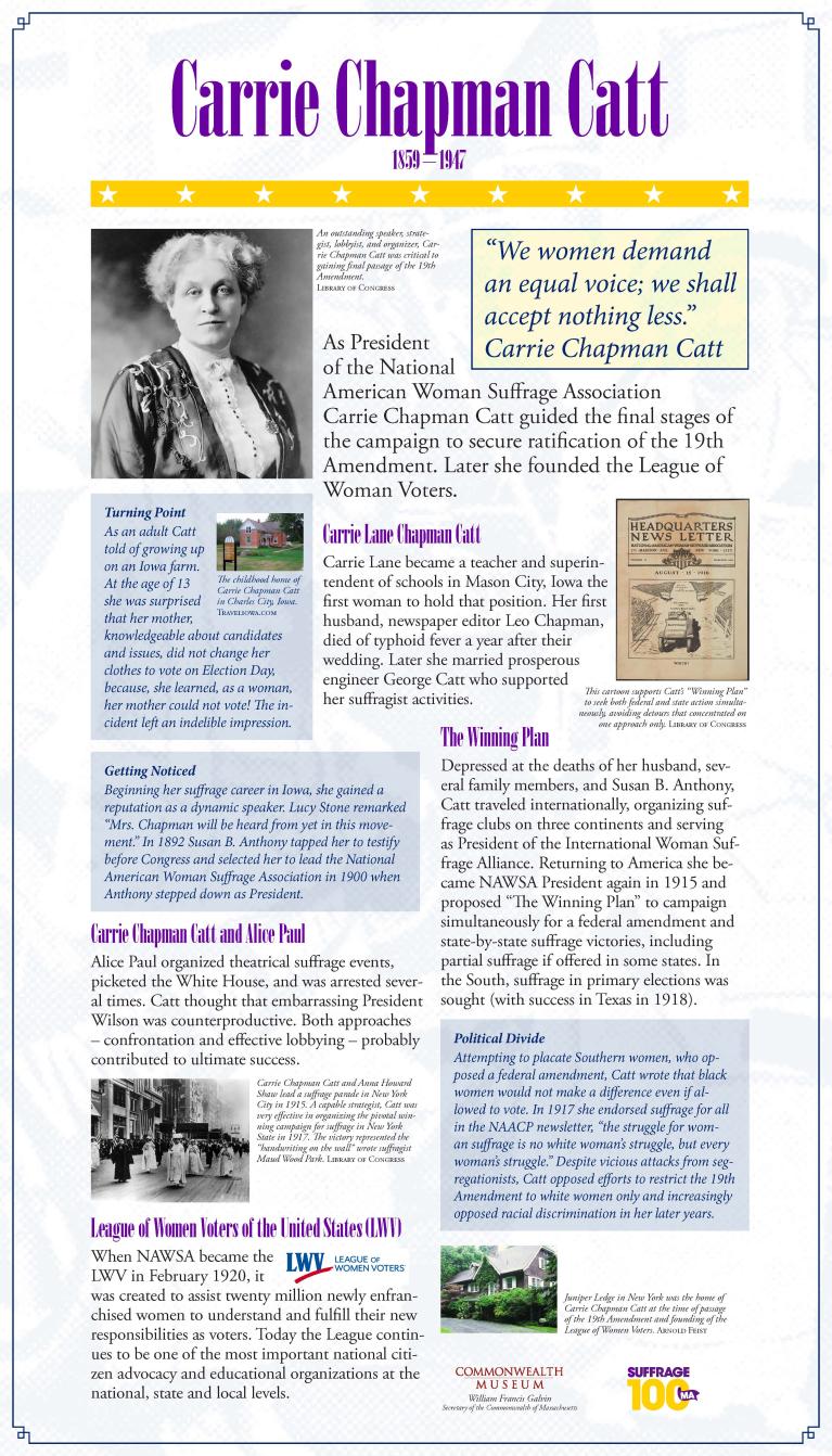 Suffrage display panel featuring Carrie Chapman Catt