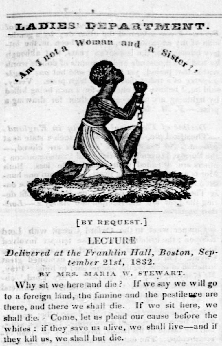 Newspaper article on Maria Stewart speech.