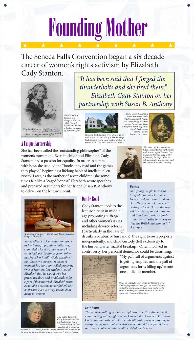 Suffrage display panel featuring Elizabeth Lady Stanton