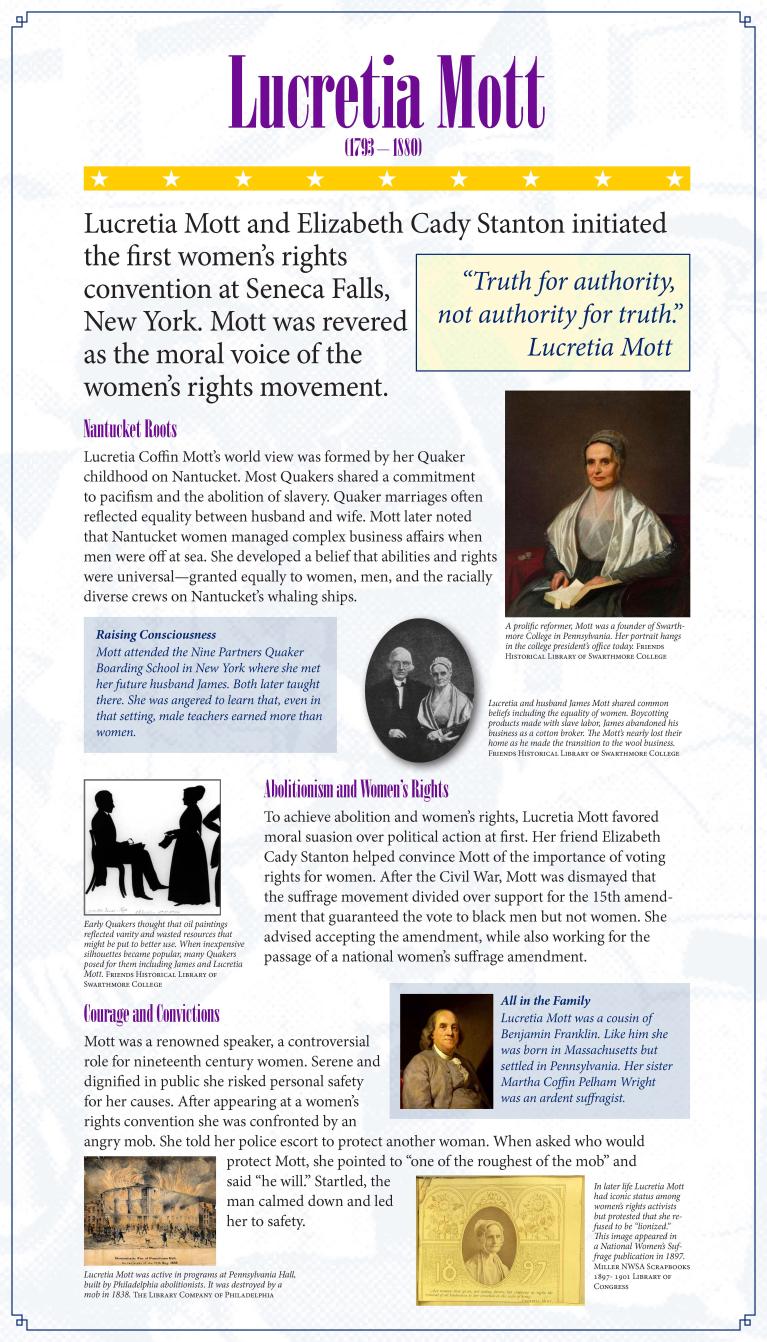 Suffrage display panel featuring Lucretia Mott