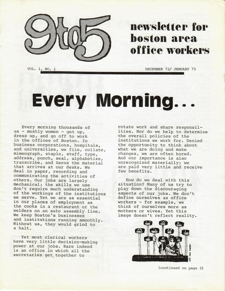 front page of the first 9to5 newsletter