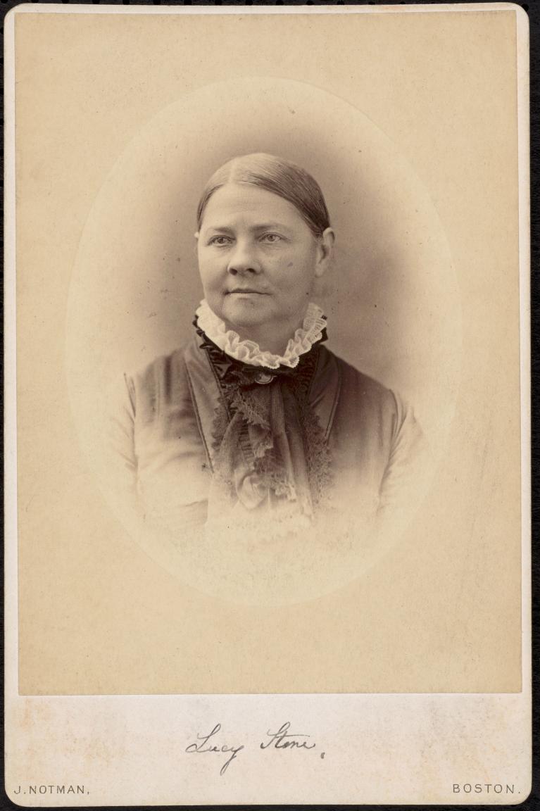 Cabinet card black-and-white portrait of Lucy Stone in her older years.