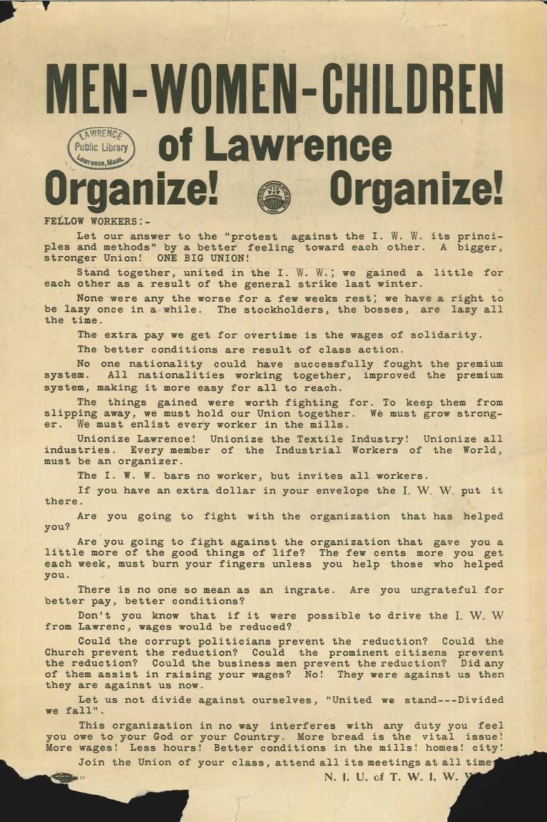 Old union flyer for Lawrence, MA.
