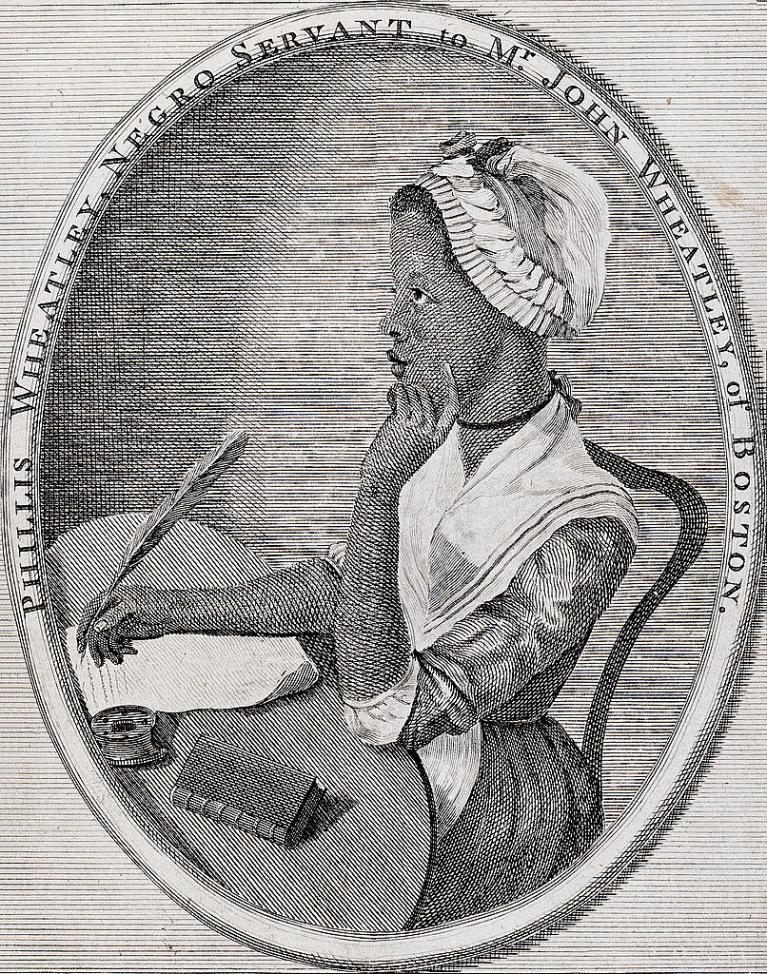 Drawing of a woman sitting at a desk and writing with a quill